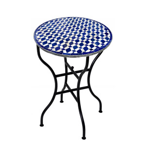 Marokkanischer Mosaiktisch Moro Blau Weiss Ø60 cm...