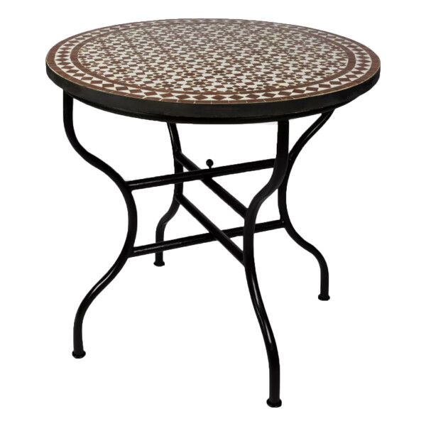 Marokkanischer Mosaiktisch Marrakesch Natur Braun 100cm | Handarbeit