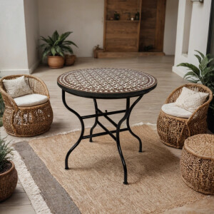 Marokkanischer Mosaiktisch Marrakesch Natur Braun 100cm | Handarbeit