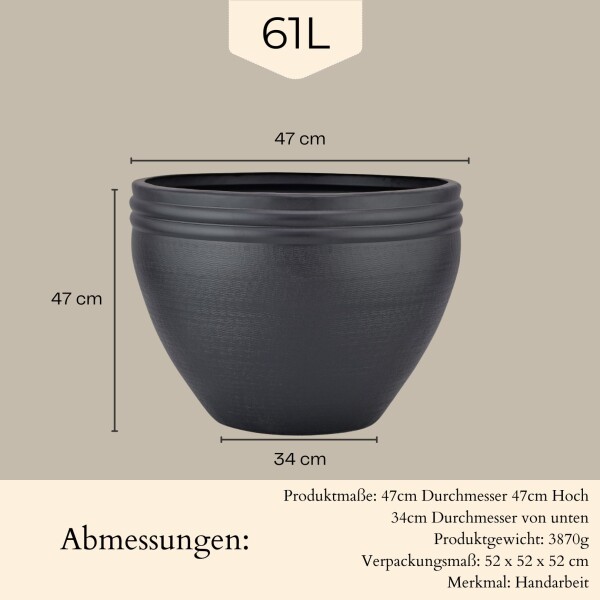 Handgemachter Blumentopf aus schwarzem Aluminium, 47 cm