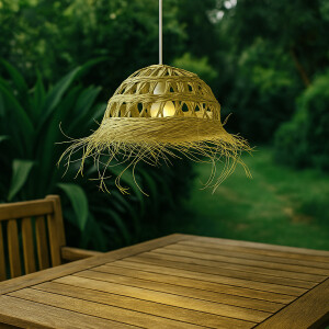 Pendelleuchte Baracoa | Boho Hängelampe aus Doumpalmenblatt Stroh 45cm