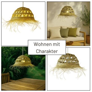 Pendelleuchte Baracoa | Boho Hängelampe aus Doumpalmenblatt Stroh 45cm