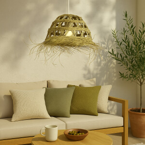 Pendelleuchte Baracoa | Boho Hängelampe aus Doumpalmenblatt Stroh 45cm