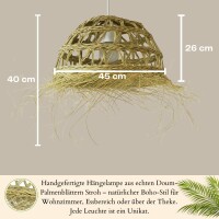 Pendelleuchte Baracoa | Boho Hängelampe aus Doumpalmenblatt Stroh 45cm