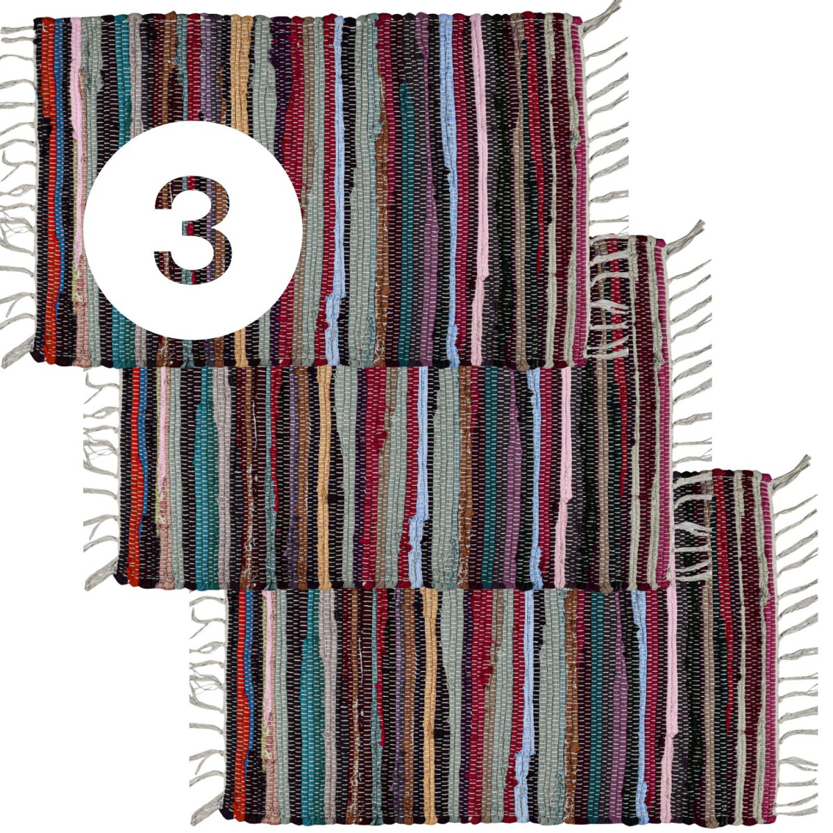 3er Set Boho Vorleger Callum modern aus Baumwolle in Bunt 50
