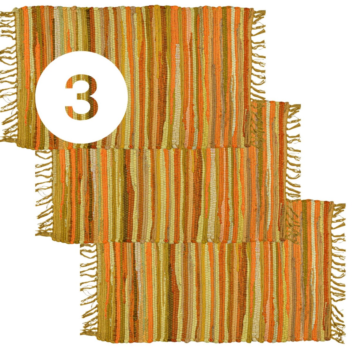 3er Set Boho Vorleger Callum modern aus Baumwolle in Gelb 50