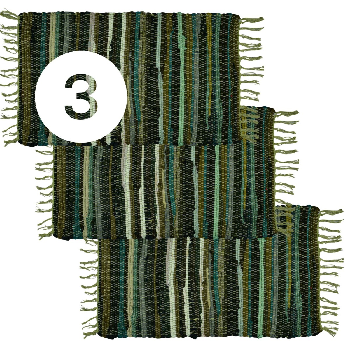 3er Set Boho Vorleger Callum modern aus Baumwolle in Gr&uuml