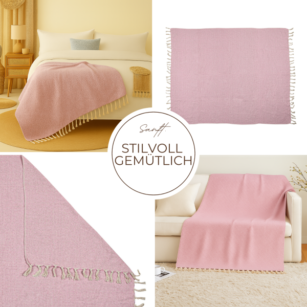 2er Set Calix Tagesdecke Decke Pink 125x150 aus Baumwolle