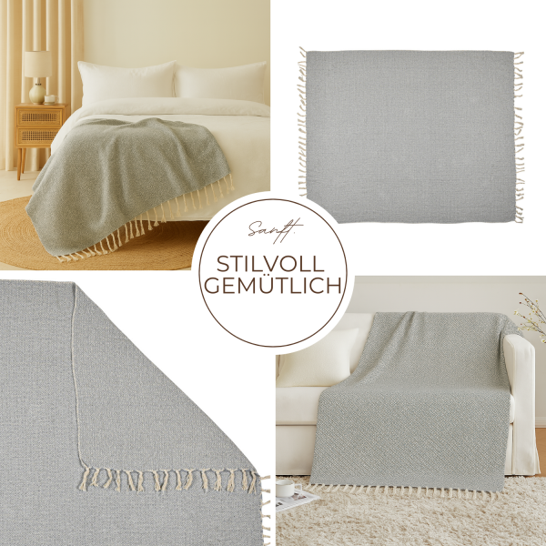 2er-Set Boho Tagesdecken, Grau, 125 × 150 cm