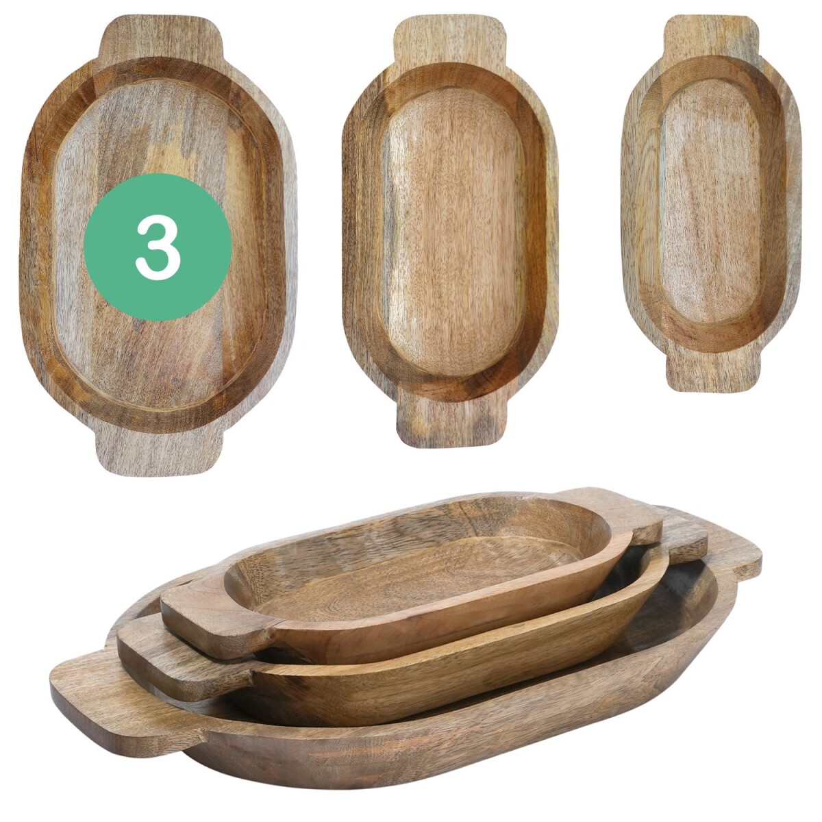 Tablett kahla 3er Set oval | Mangoholz Servier- & Dekota