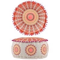 Boho Pouf Garet handgefertigt aus Baumwolle in Orange 50 cm Dekoration