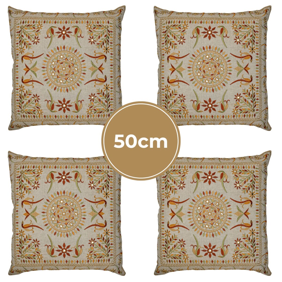 4er Set Boho Kissenbezug Lodge edel aus Baumwolle in Braun 5