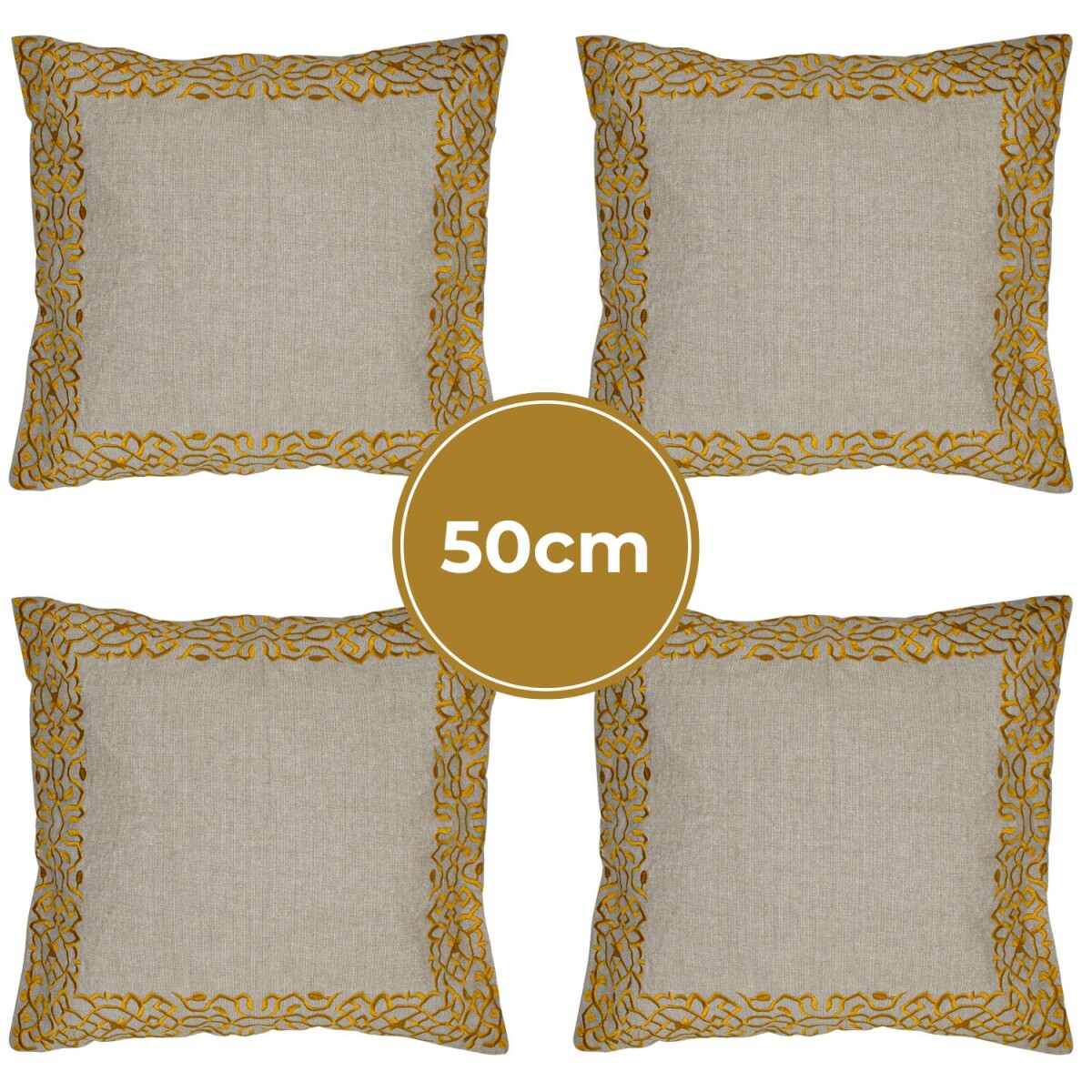 4er Set Boho Kissenbezug Frisia edel aus Baumwolle in Gold 5