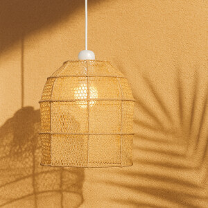 Hängeleuchte Ylvana Bast 27cm | Boho Natur-Lampenschirm aus Bast