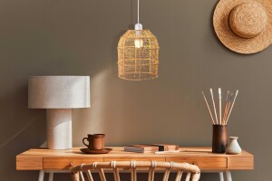 Hängeleuchte Ylvana Bast 27cm | Boho Natur-Lampenschirm aus Bast