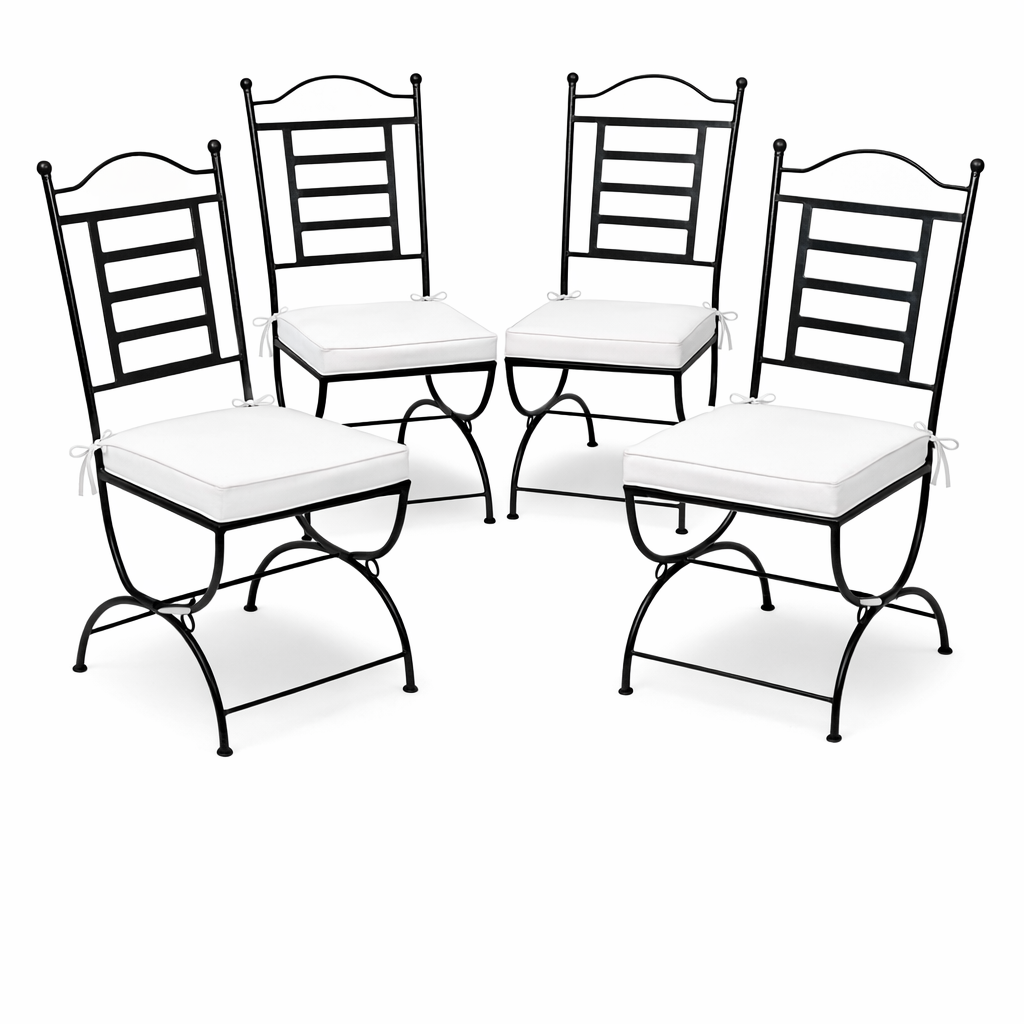 4er Set Mediterraner Gartenstuhl La Linea aus Eisen in Schwa