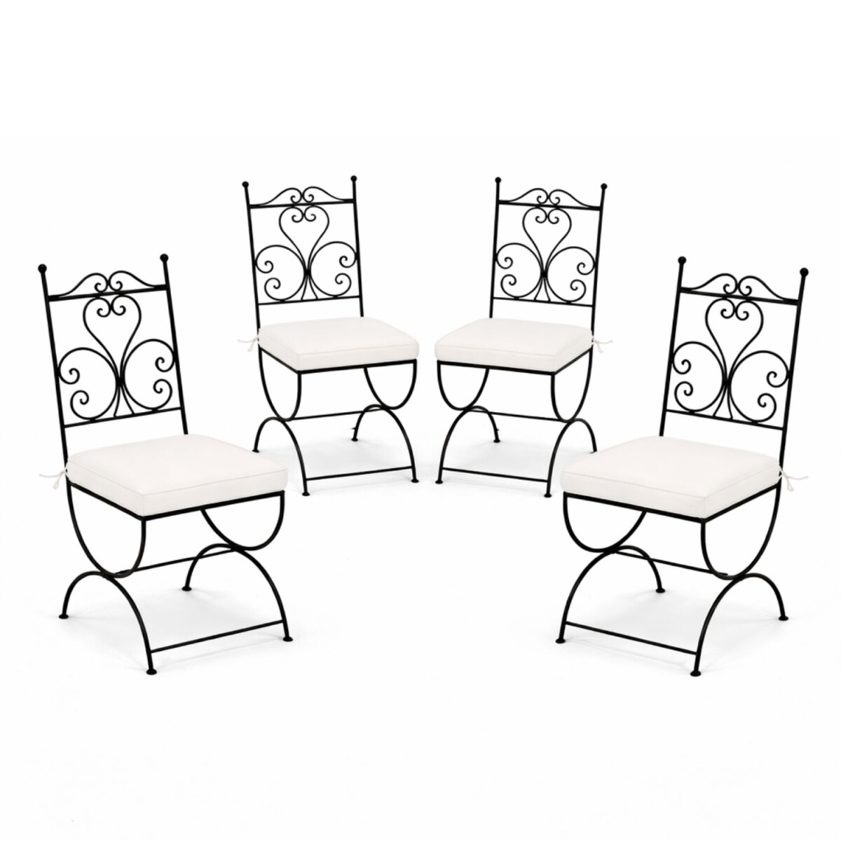 4er Set Mediterraner Gartenstuhl Cuenca aus Eisen in Schwarz