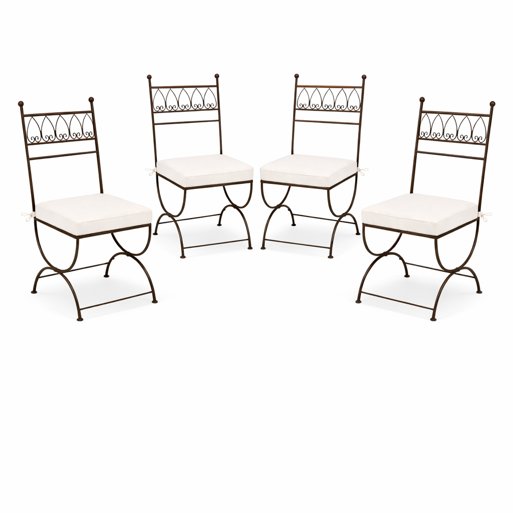 4er Set Mediterraner Gartenstuhl Merida aus Eisen in Schwarz