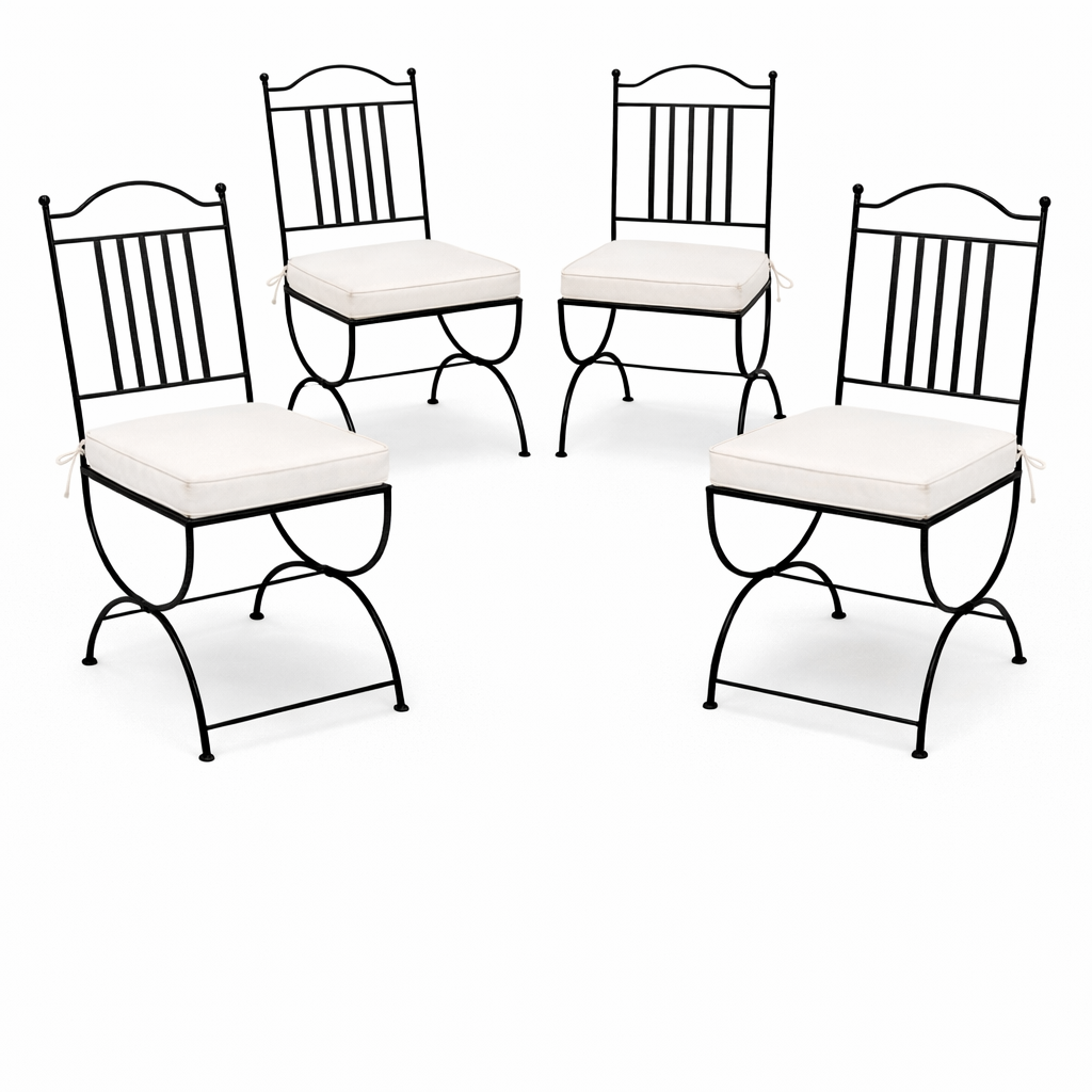 4er Set Mediterraner Gartenstuhl Ourense aus Eisen in Schwar