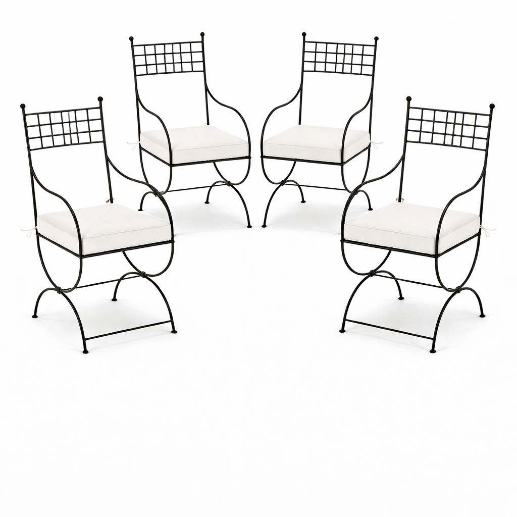 4er Set Mediterraner Gartenstuhl Toledo XL aus Eisen in Schw