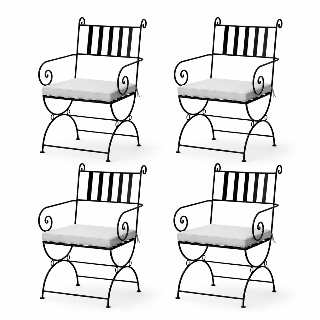 4er Set Mediterraner Gartenstuhl Alcoy aus Eisen in Schwarz 
