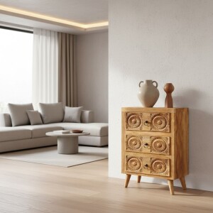 Kommode Sagar aus Massivholz handgeschnitzt Boho Vintage...