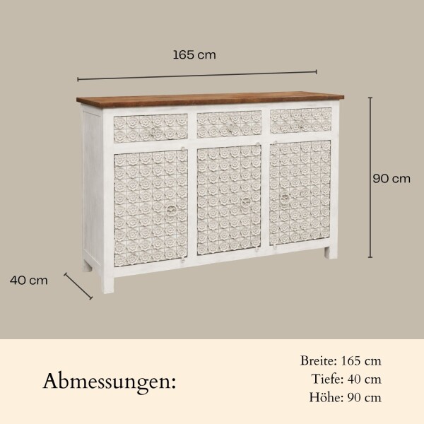 Boho Sideboard aus Massivholz, 165 cm