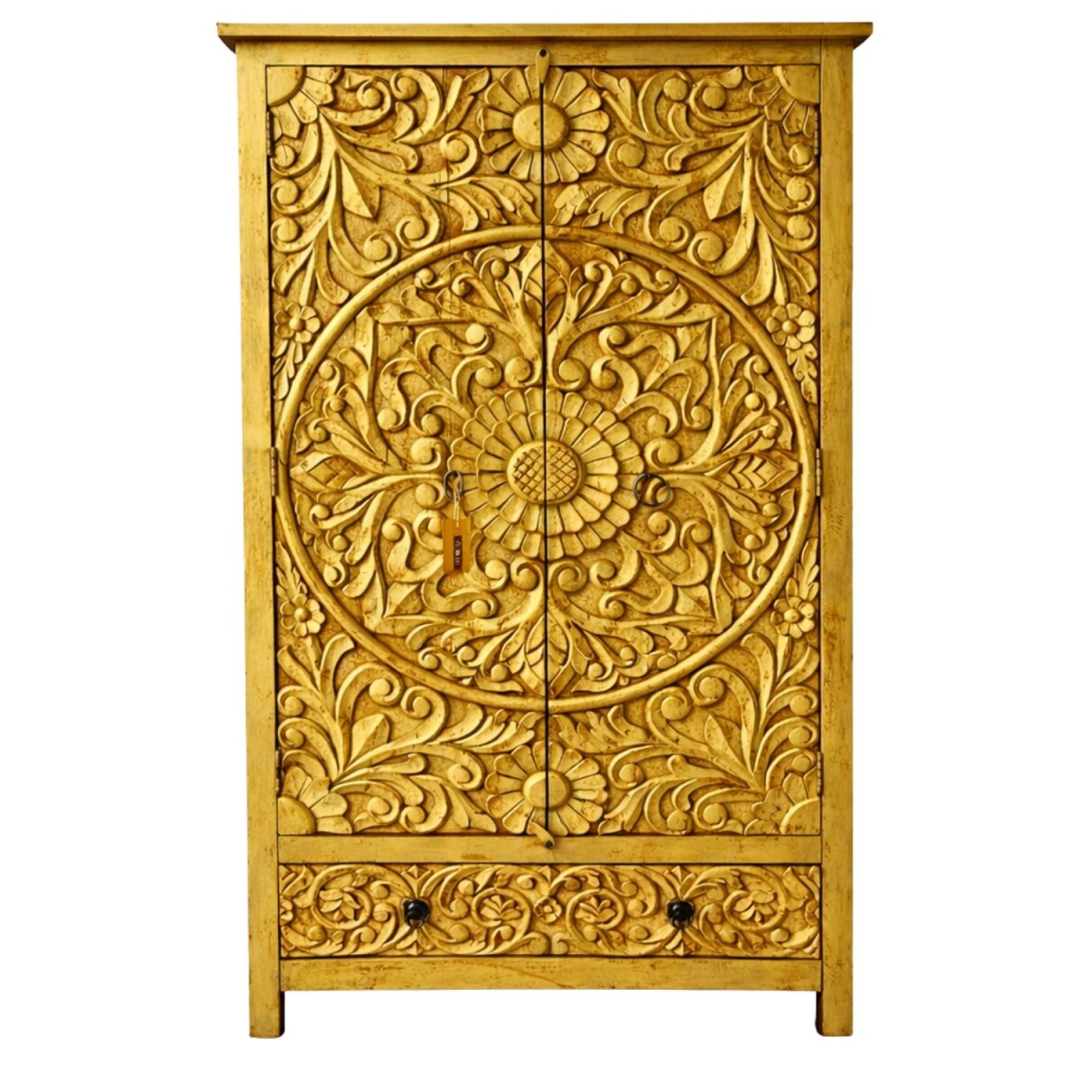 Highboard Surya gold Massivholz handgeschnitzt Boho Stil...