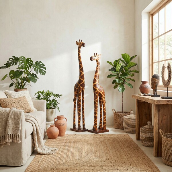 Giraffen-Dekofigur aus Albesia-Holz, handbemalt, 120 cm