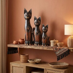 Katze Jasmin Holzfigur 3er Set 30, 40 & 50cm...
