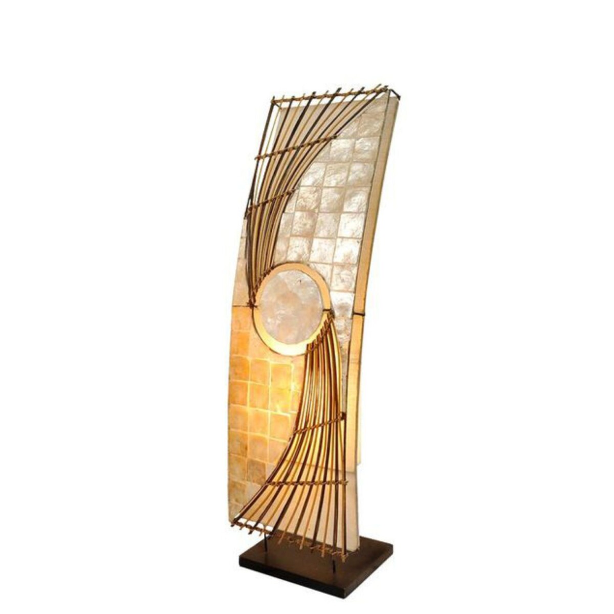 Stehlampe Quento 70cm Capiz Rattan Scheibenleuchte elegant