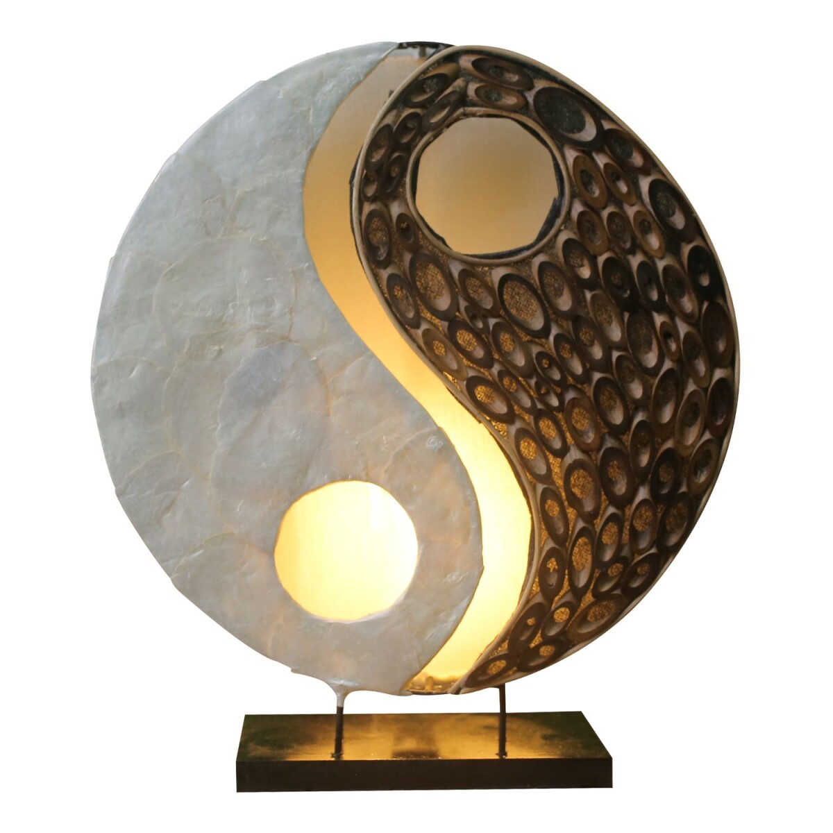 Tischlampe Yingyang Natur 30 cm – Capiz-Leuchte mit Ba