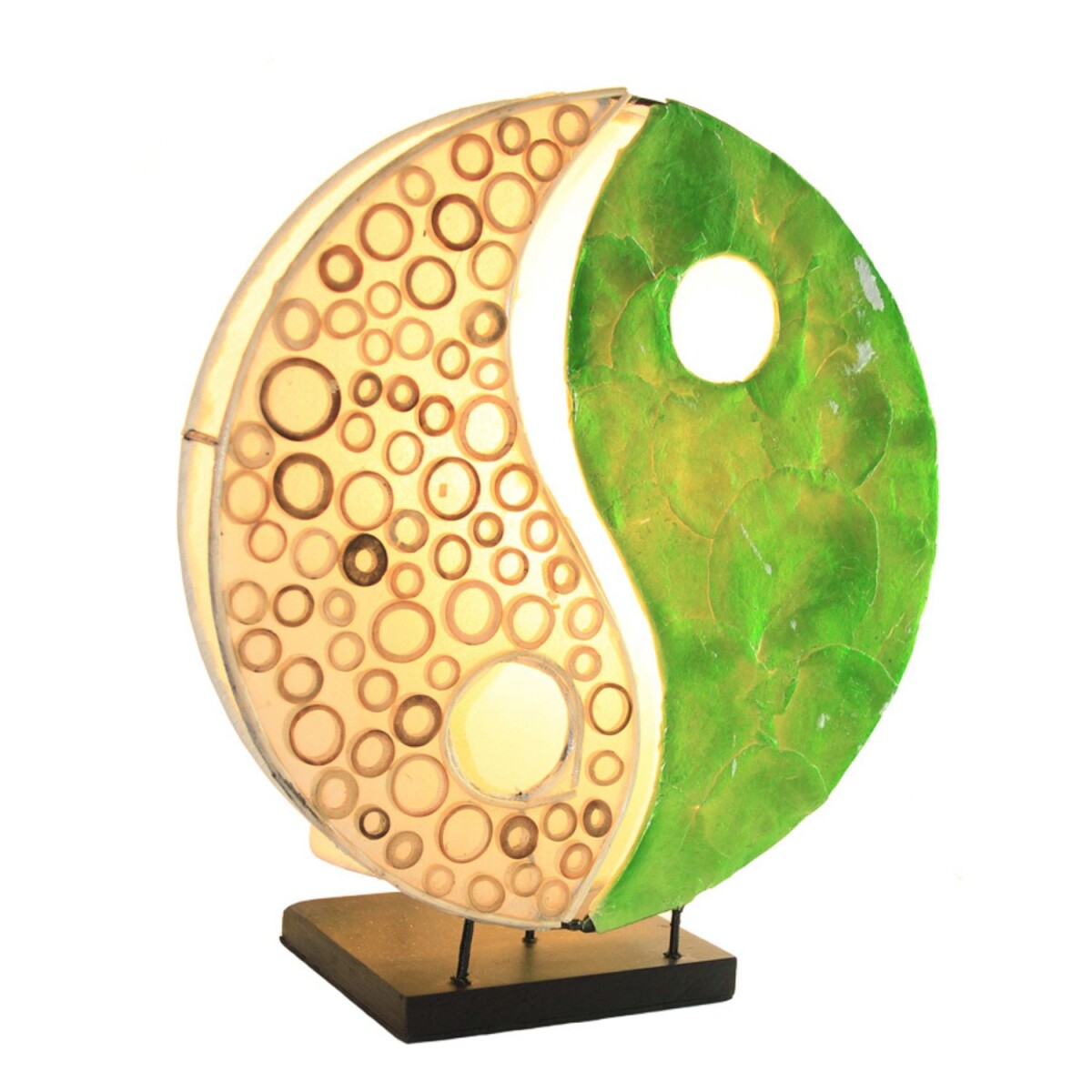 Tischlampe Ying Yang Grün 30cm Capiz Bambus Handarbeit
