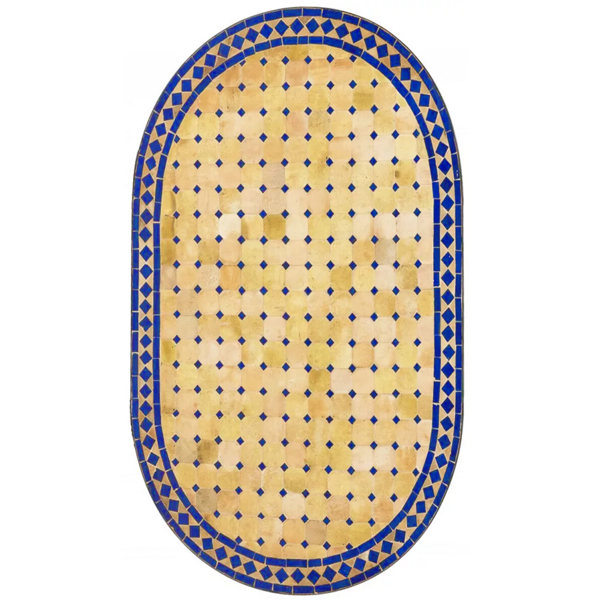 Marokkanische Mosaikplatte Marrakesch Beige Blau oval...