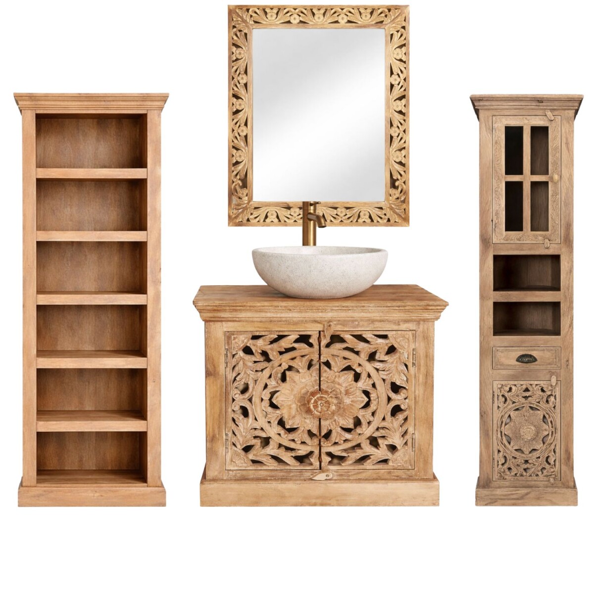 Badezimmermöbel Kirpal Natur orientalisch Massivholz 4e