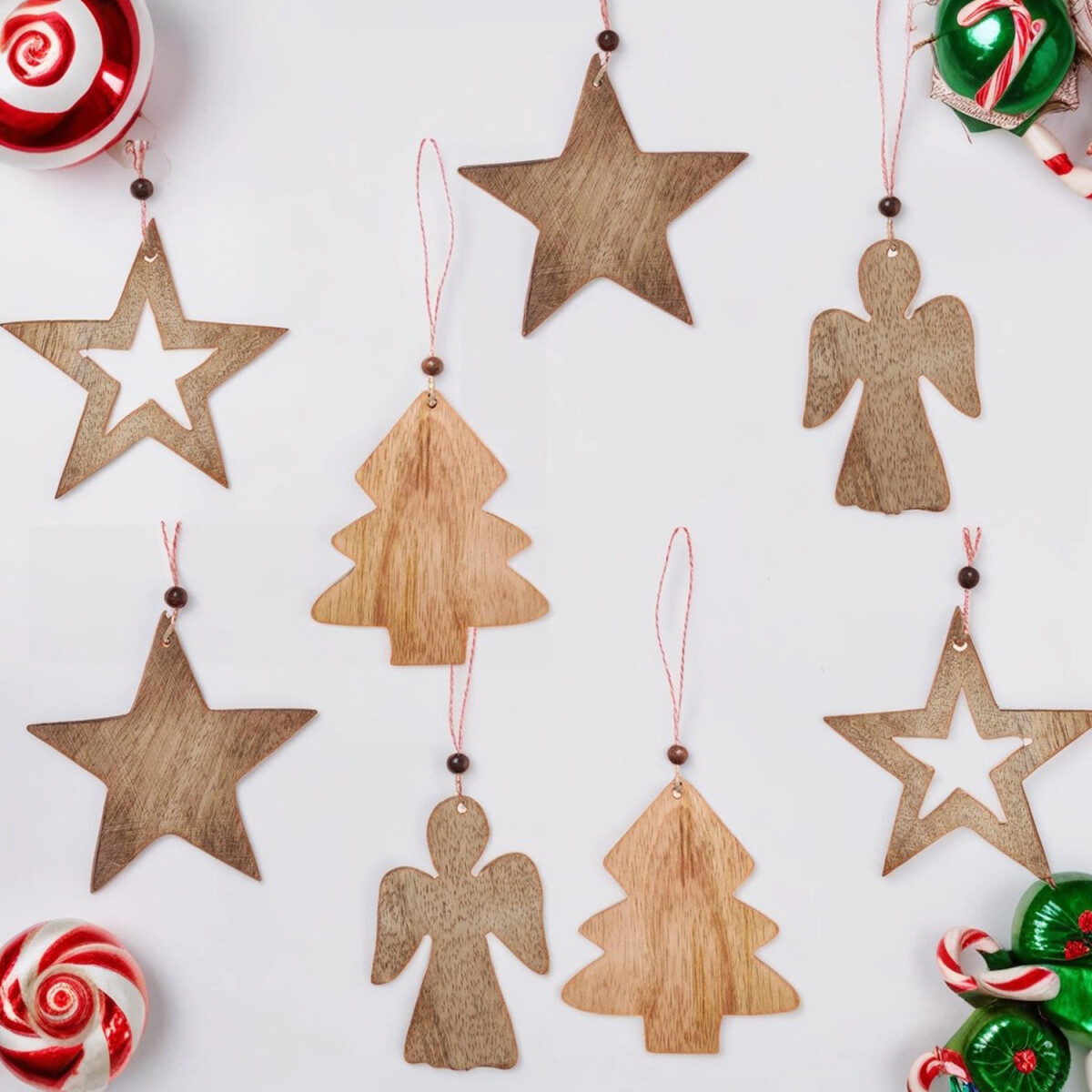 8er Set Weihnachtsanhänger aus Holz box