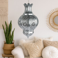 Pendelleuchte Kumira Silber 60cm | Marokkanische Lampe aus Metall