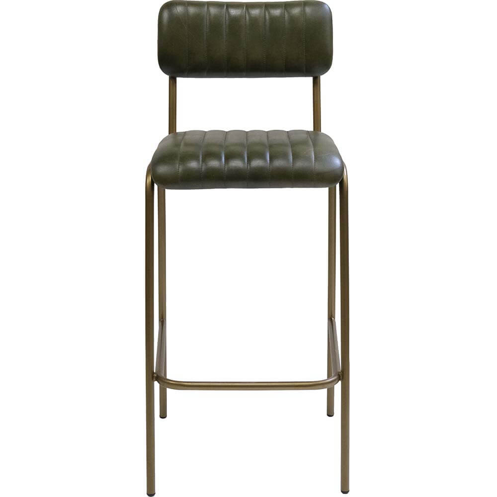 Diner Barhocker mit gestepptem Leder - Grün/Messing