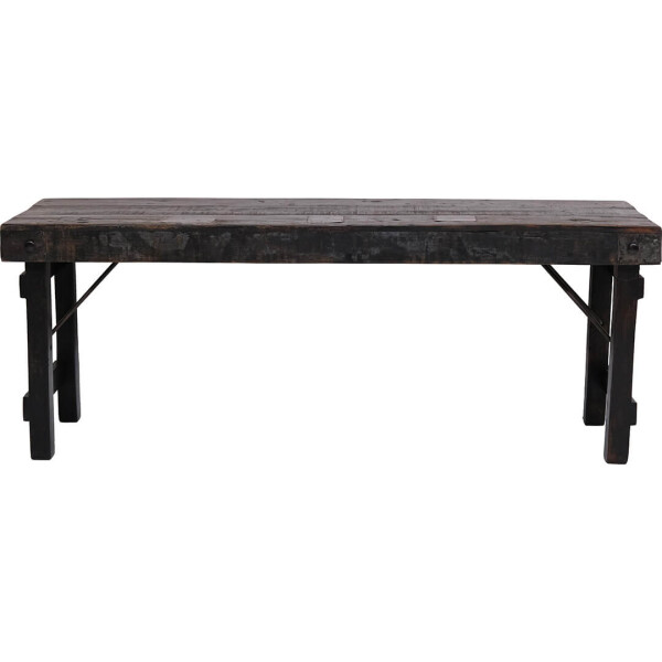 Schwarze Sitzbank aus Altholz im Industrial-Stil