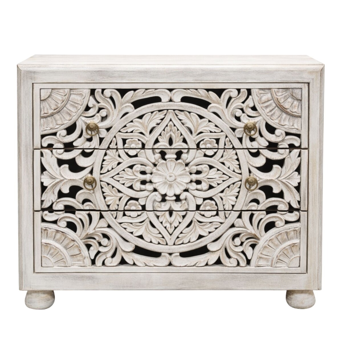 Kommode Ganan weiss 90cm Massivholz Boho box