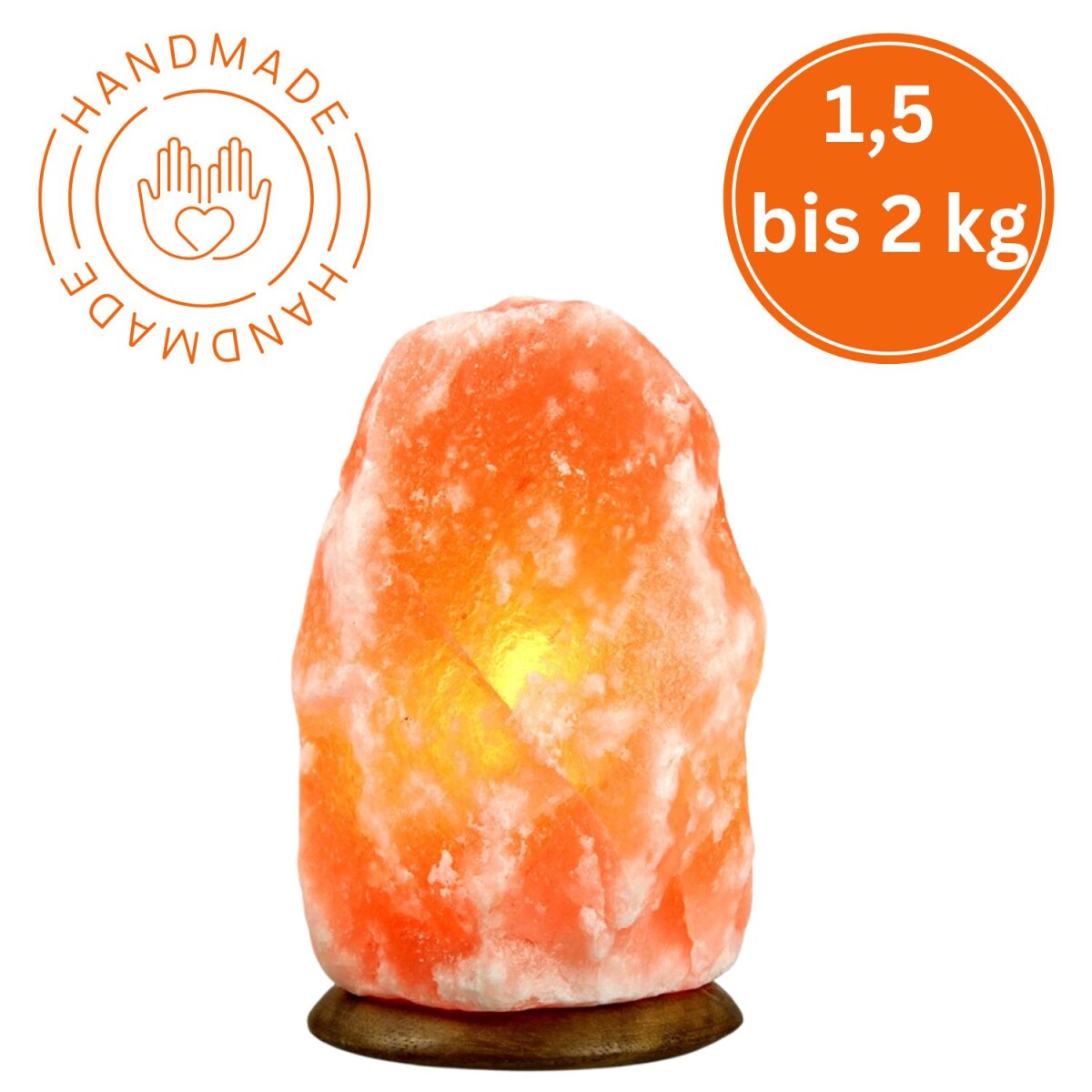 Beleuchteter Salzkristall ROCK 2kg mit Holzsockel Natur Desi