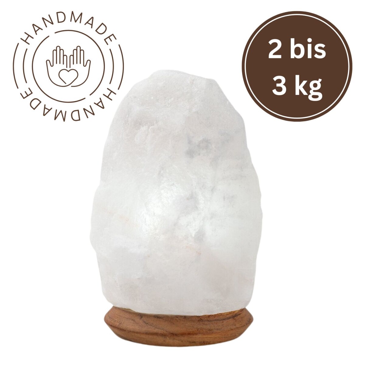 Beleuchteter Salzkristall ROCK 3kg White Line mit Holzsockel