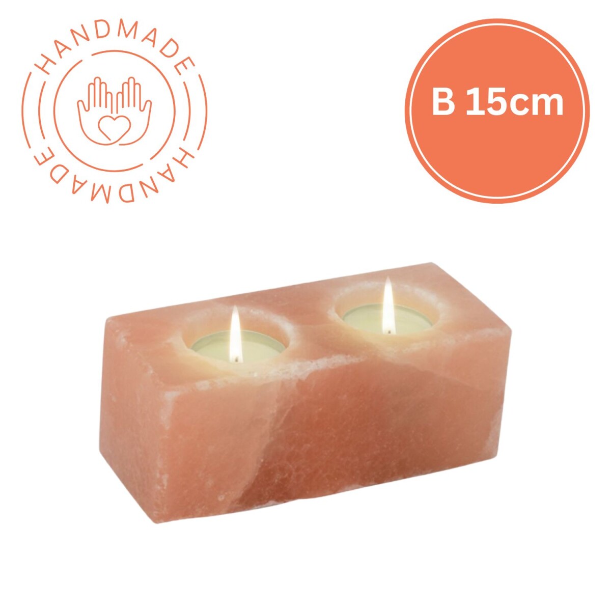 Salzkristall Teelichthalter TWIN CUBE | Handarbeit | B15cm |