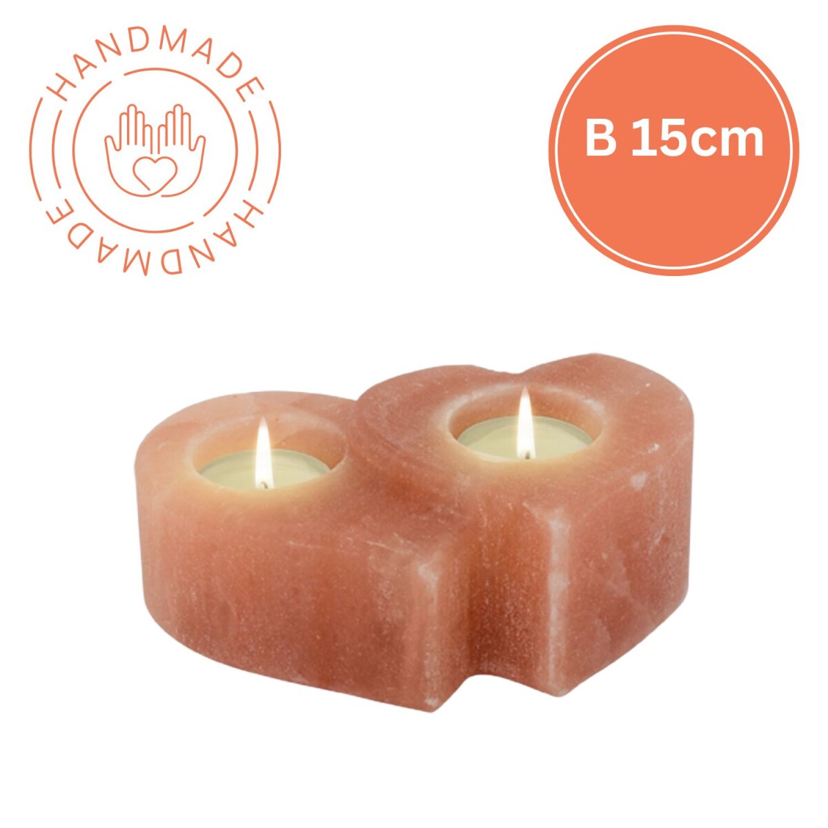 Salzkristall Teelichthalter TWIN HEART | Handarbeit | T15cm 