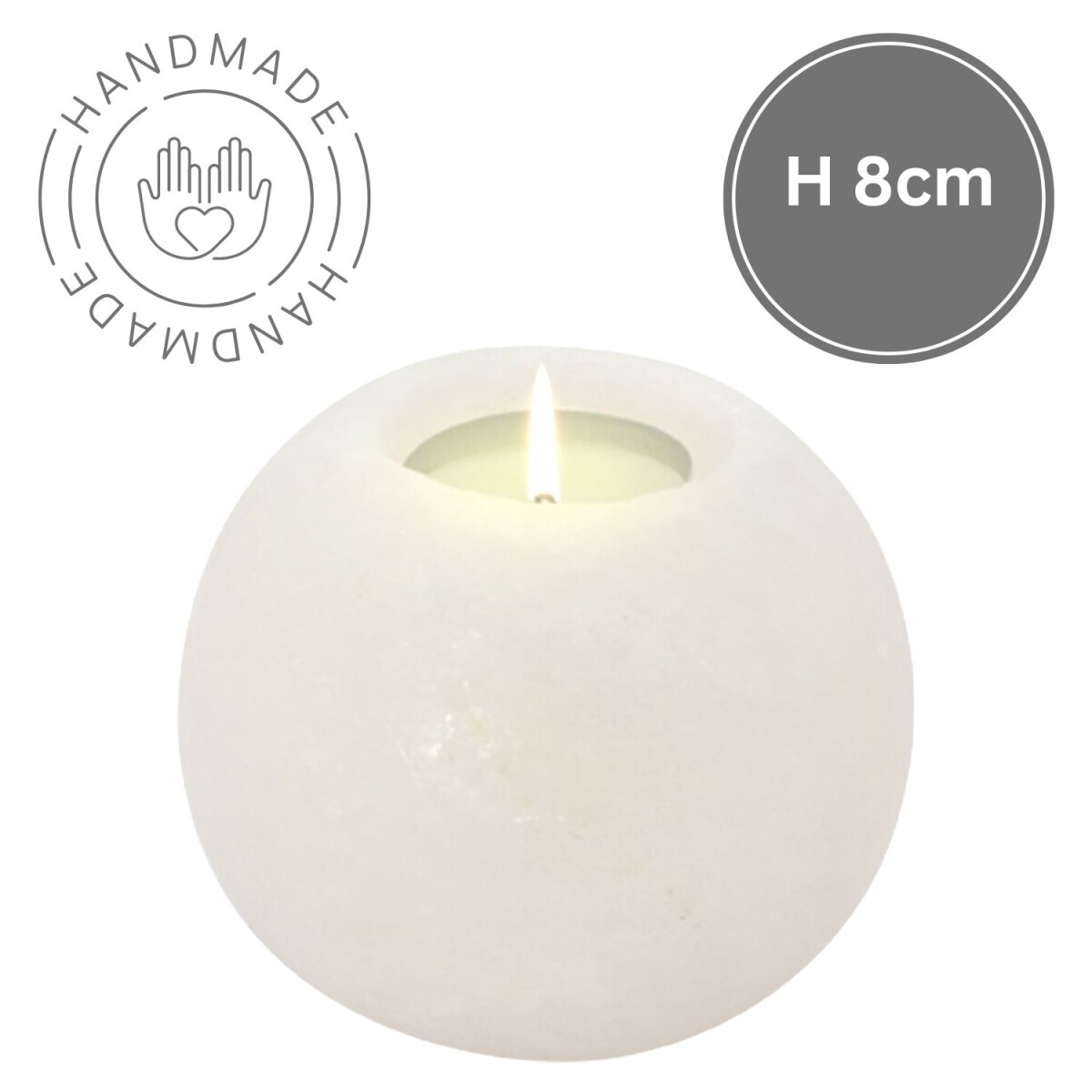 Salzkristall Teelichthalter Rund White Line | Handarbeit | H