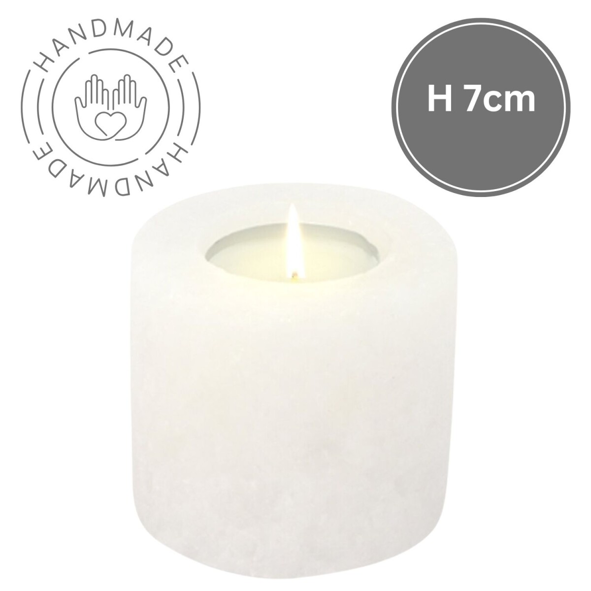 Salzkristall Teelichthalter Zylinder White Line | Handarbeit