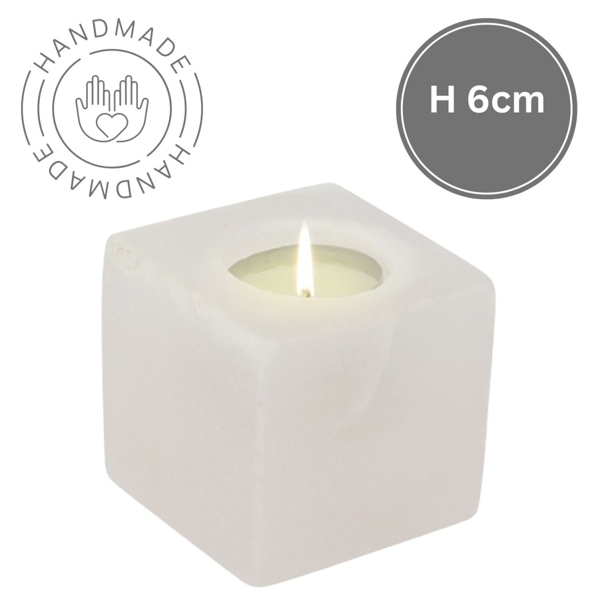 Salzkristall Teelichthalter Kubus White Line | Handarbeit | 
