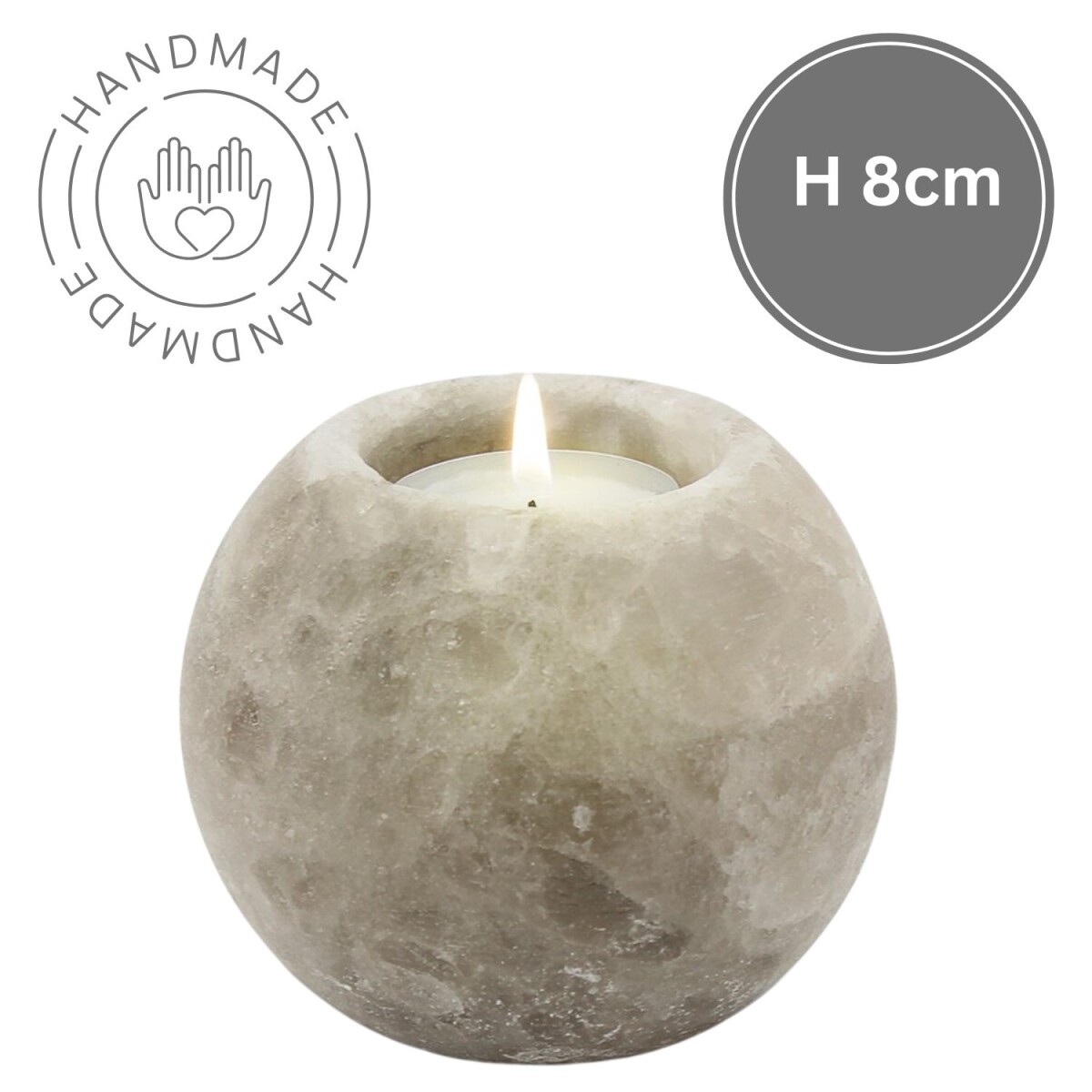 Salzkristall Teelichthalter Rund Grey Line | Handarbeit | H8