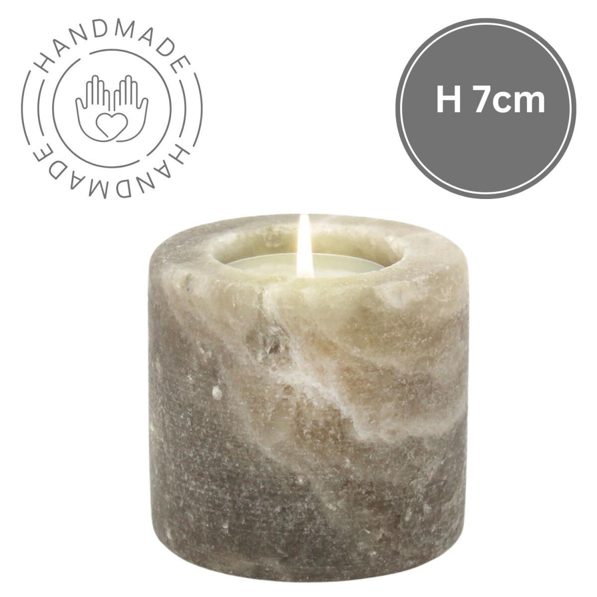 Salzkristall Teelichthalter Zylinder Grey Line | Handarbeit 