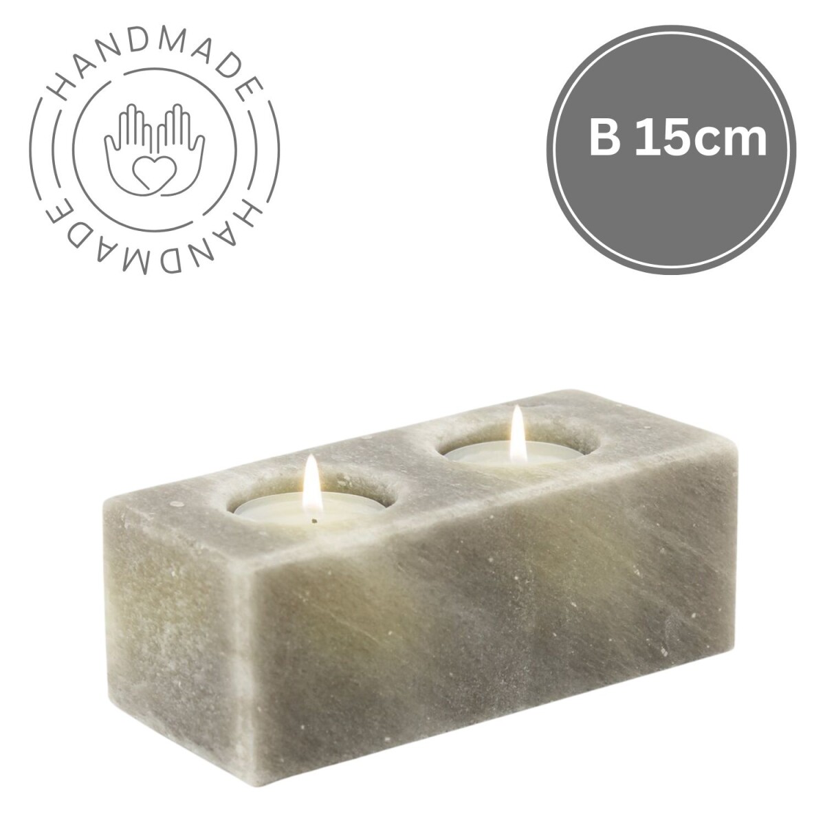 Salzkristall Teelichthalter TWIN CUBE Grey Line | Handarbeit